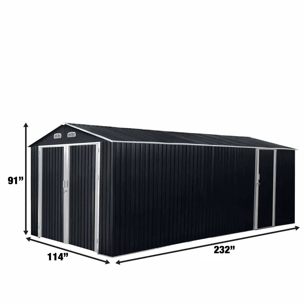 10’ x 20’ Metal Garage Shed with Double Front Doors, 7’8" Peak Height, Side Entry Door, 185 Sq-Ft Floor Space, TMG-MS1020A-1