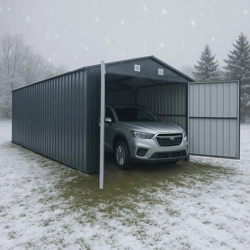 Pro Series 10' x 20' Metal Garage Shed with Double Front Doors and Side Entry Door, 8' Peak Height TMG-MS1020B-2