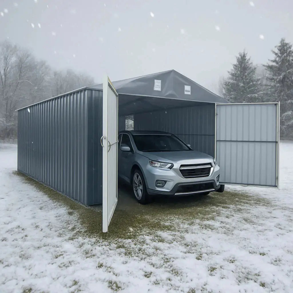 Pro Series 13' x 20' Metal Garage Shed with Double Front Doors and Side Entry Door, 8'6" Peak Height TMG-MS1320B-2