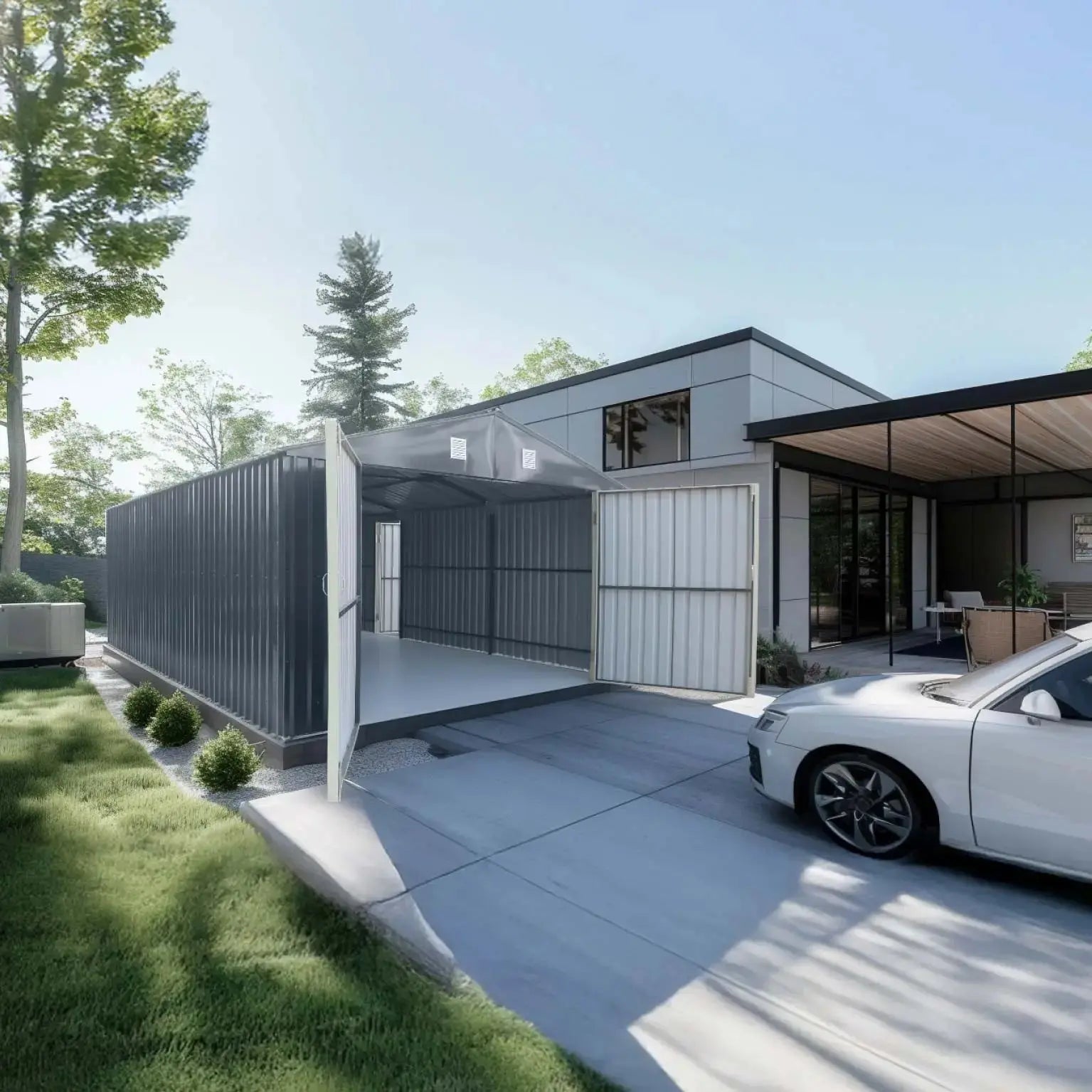 Pro Series 13' x 20' Metal Garage Shed with Double Front Doors and Side Entry Door, 8'6" Peak Height TMG-MS1320B-3
