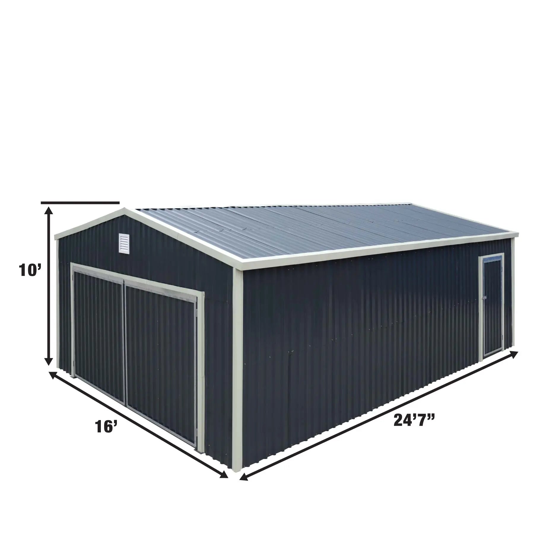 16’ x 24’ Metal Garage Shed with Double Front Doors, 10’ Peak Height, Side Entry Door, 384 Sq-Ft Floor Space, TMG-MS1624-1