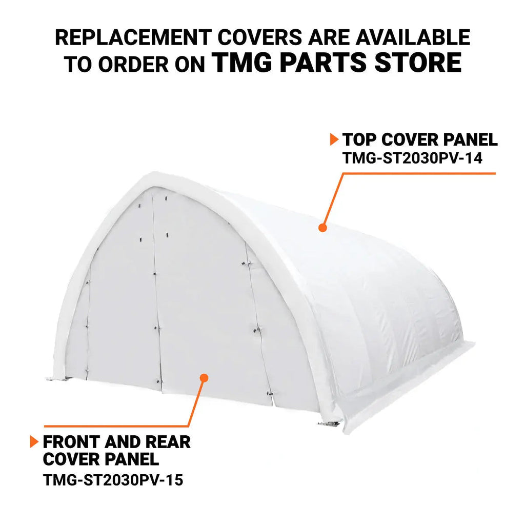 20' x 30' Arch Wall Peak Ceiling Storage Shelter with Heavy Duty 17 oz PVC Cover & Drive Through Doors, TMG-ST2031PV(Previously ST2030PV)-4