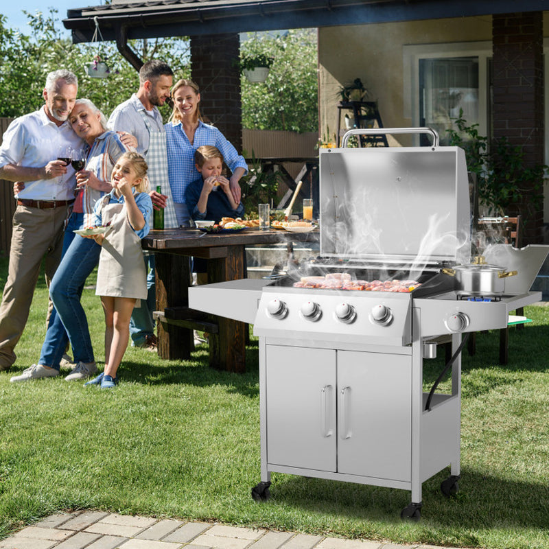 5-Burner Propane Gas Grill with Side Burner and 2 Prep Tables-0