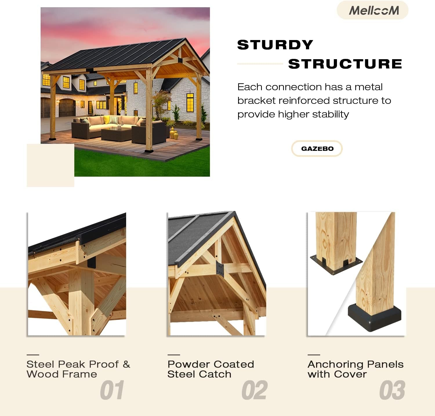 12x15 Spruce Wood Hardtop Gazebo Asphalt Roof-3