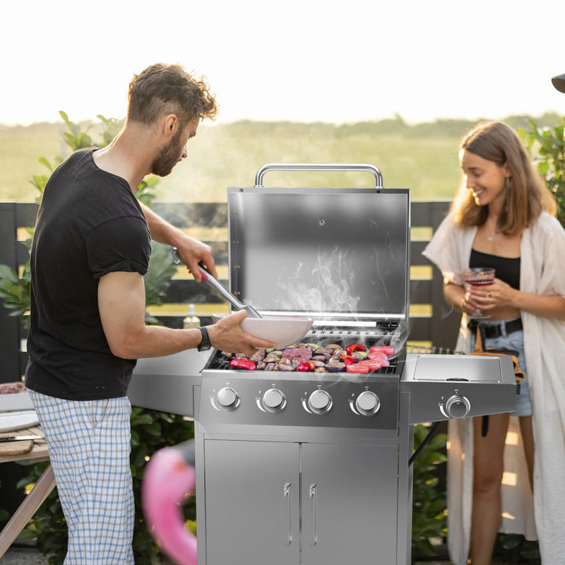 5-Burner Propane Gas Grill with Side Burner and 2 Prep Tables-1