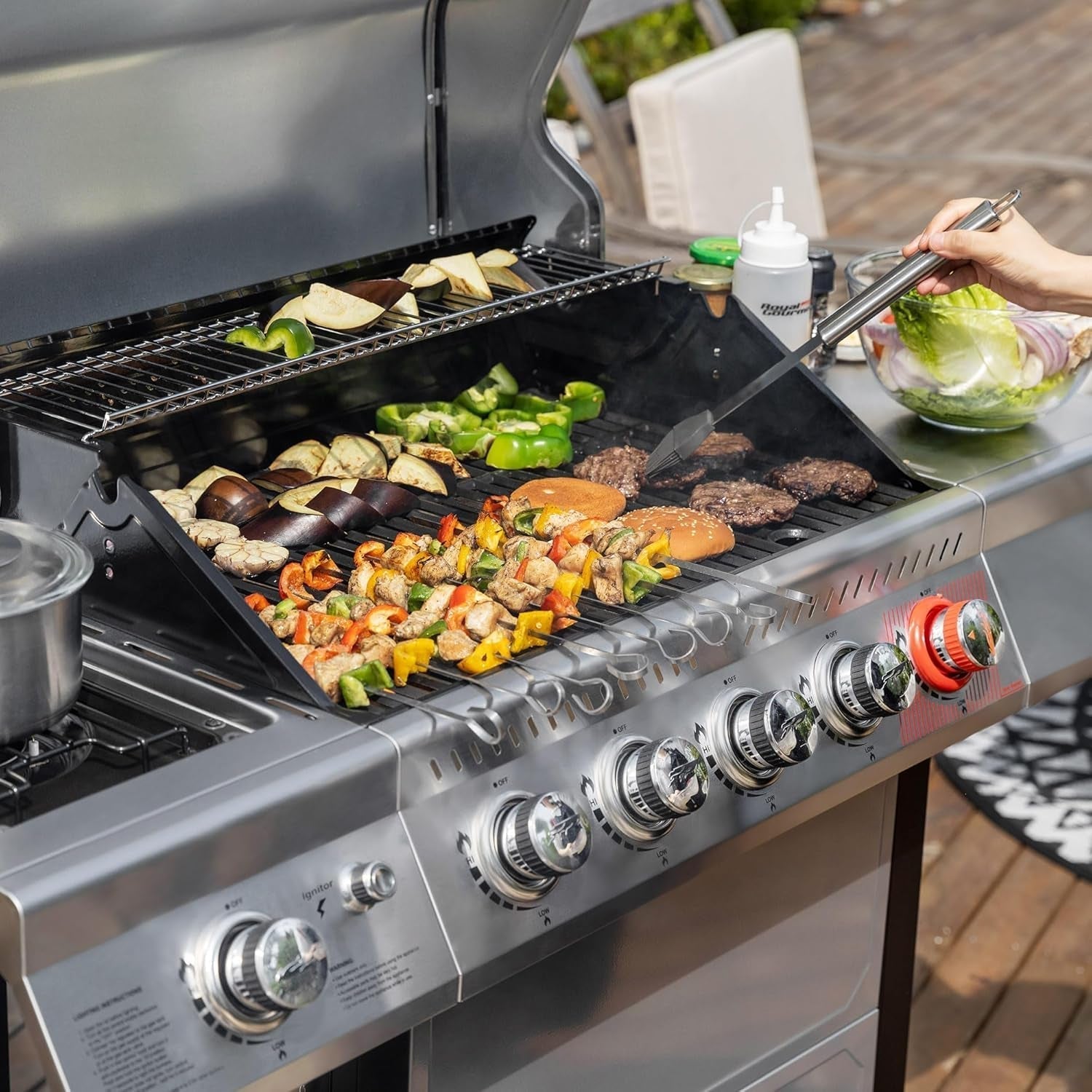 Stainless 5-Burner Grill Sear, Side, 64,000 BTU, Outdoor-0