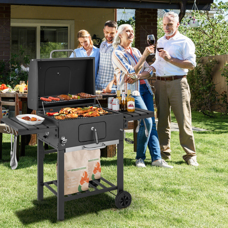 Outdoor BBQ Charcoal Grill with 2 Foldable Side Table and Wheels-1