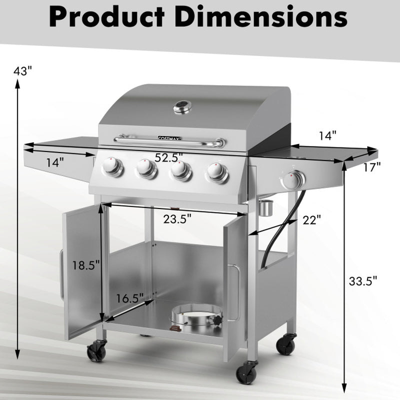 5-Burner Propane Gas Grill with Side Burner and 2 Prep Tables-3