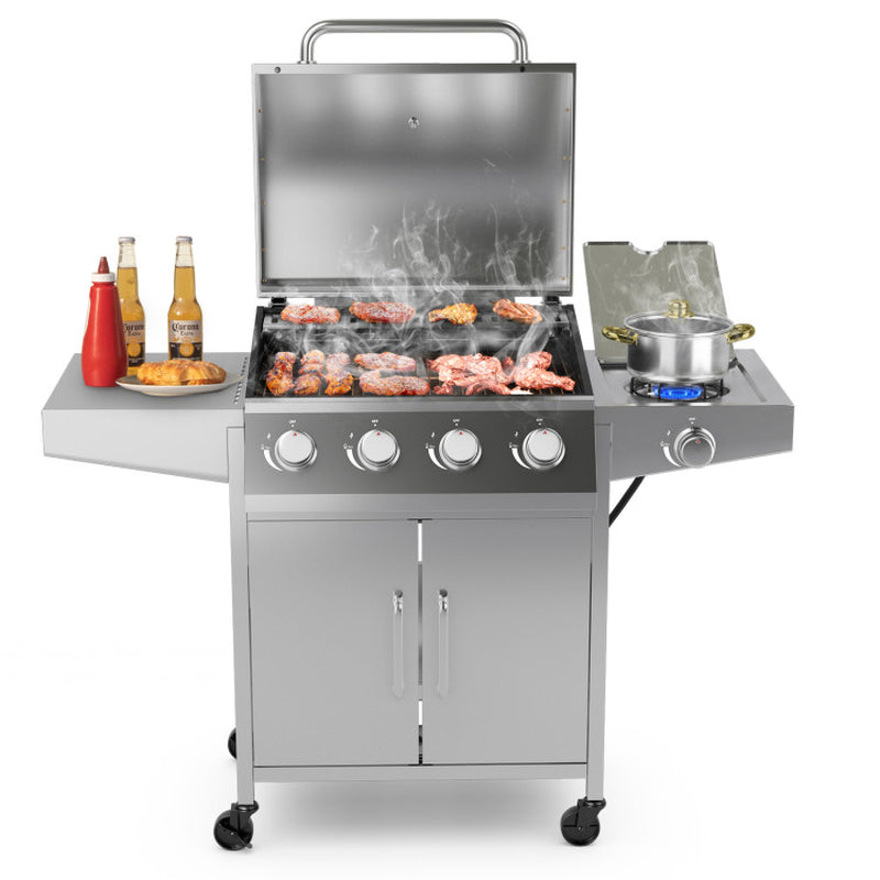 5-Burner Propane Gas Grill with Side Burner and 2 Prep Tables-4