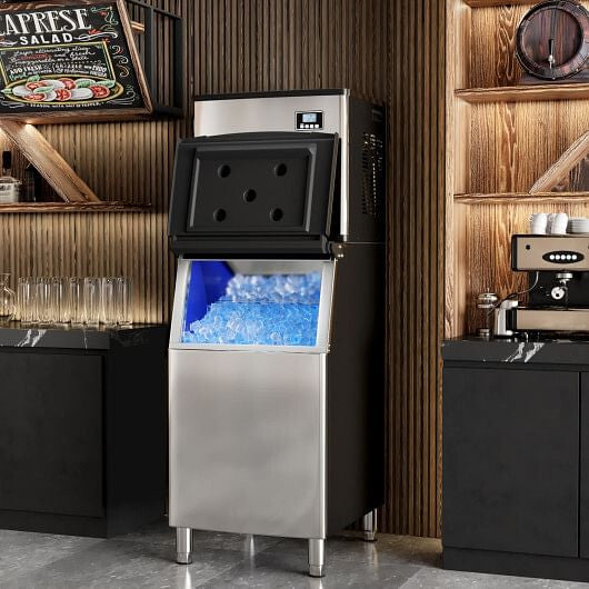 Commercial Ice Maker Machine 418 LBS/24H with 200 LBS Storage Bin-Silver-1
