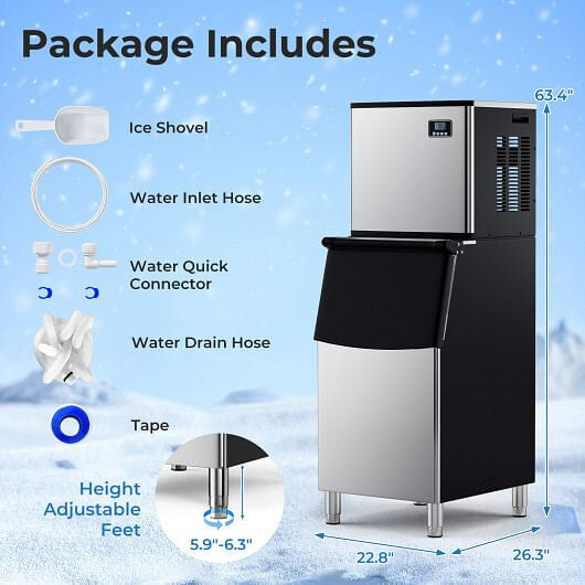 Commercial Ice Maker Machine 418 LBS/24H with 200 LBS Storage Bin-Silver-2