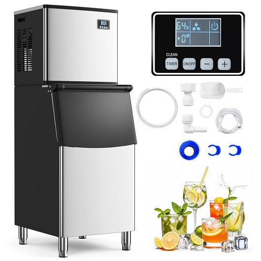Commercial Ice Maker Machine 418 LBS/24H with 200 LBS Storage Bin-Silver-4