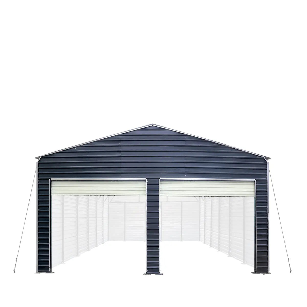 Metal Shed Carport Add-On Package Kit For TMG-MSC2020F And TMG-MSC2030F , Front Wall w/Roll Up Doors & Back Wall, TMG-MSC20-RD12-3