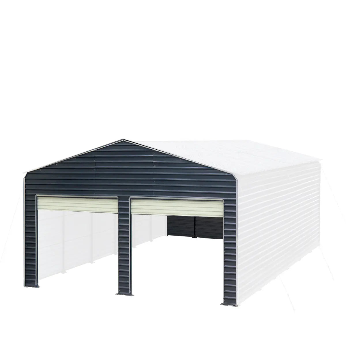 Metal Shed Carport Add-On Package Kit For TMG-MSC2020F And TMG-MSC2030F , Front Wall w/Roll Up Doors & Back Wall, TMG-MSC20-RD12-4