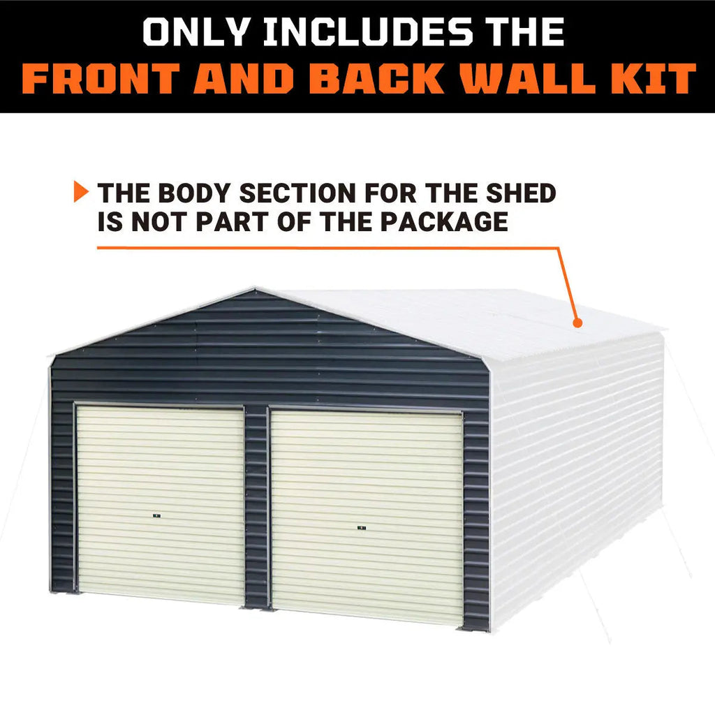 Metal Shed Carport Add-On Package Kit For TMG-MSC2020F And TMG-MSC2030F , Front Wall w/Roll Up Doors & Back Wall, TMG-MSC20-RD12-0