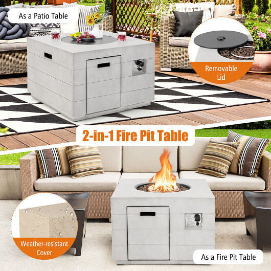 34 Inch Square Concrete Propane Fire Pit Table with Lava Rocks and Cover 50 000 BTU-Gray-3