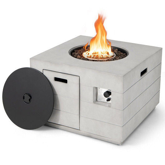 34 Inch Square Concrete Propane Fire Pit Table with Lava Rocks and Cover 50 000 BTU-Gray-0
