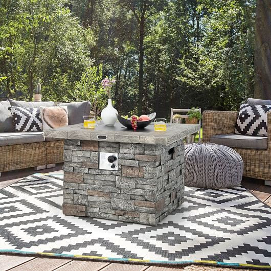 34.5 Inch Square Propane Gas Fire Pit Table with Lava Rock and PVC Cover-Gray-0