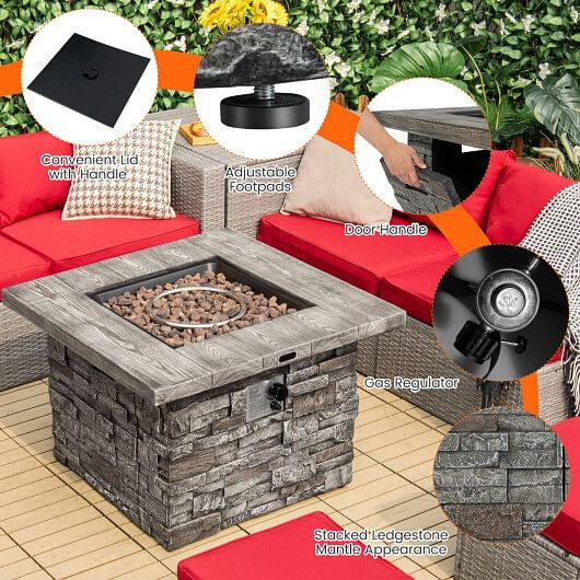 34.5 Inch Square Propane Gas Fire Pit Table with Lava Rock and PVC Cover-Gray-1