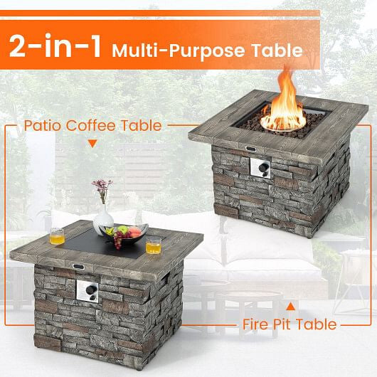 34.5 Inch Square Propane Gas Fire Pit Table with Lava Rock and PVC Cover-Gray-3
