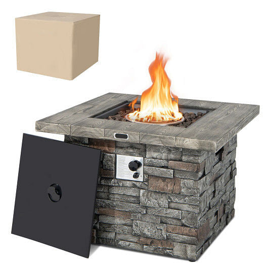 34.5 Inch Square Propane Gas Fire Pit Table with Lava Rock and PVC Cover-Gray-4