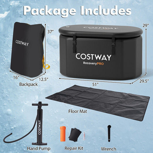 XL 129 Gal Oval Ice Bath Tub with Cover and Hand Pump for Athletes-Black-3