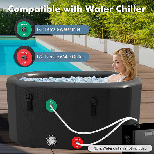 XL 129 Gal Oval Ice Bath Tub with Cover and Hand Pump for Athletes-Black-4