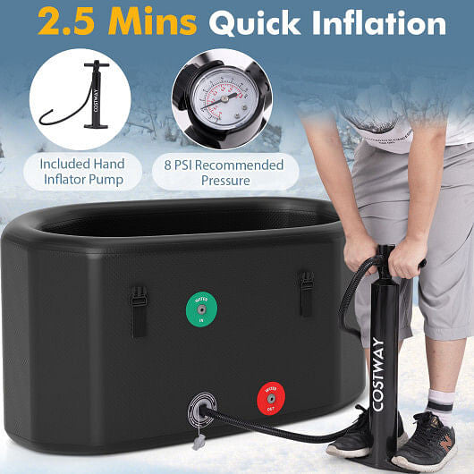 XL 129 Gal Oval Ice Bath Tub with Cover and Hand Pump for Athletes-Black-2