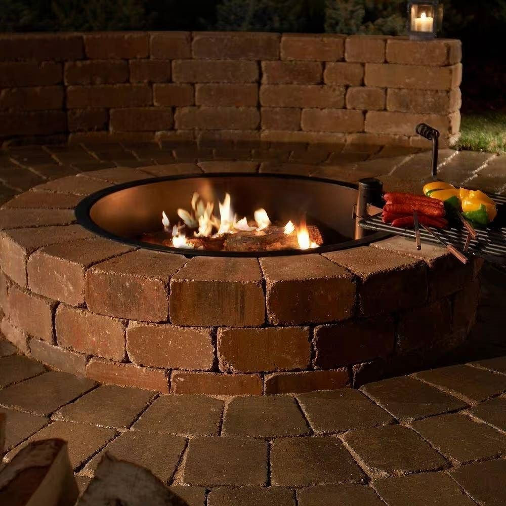 48-in Outdoor Round Concrete Block Stone Fire Pit Kit with Cooking Grill Grate-0