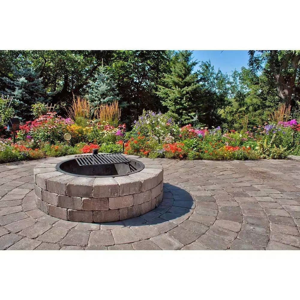 48-in Outdoor Round Concrete Block Stone Fire Pit Kit with Cooking Grill Grate-1