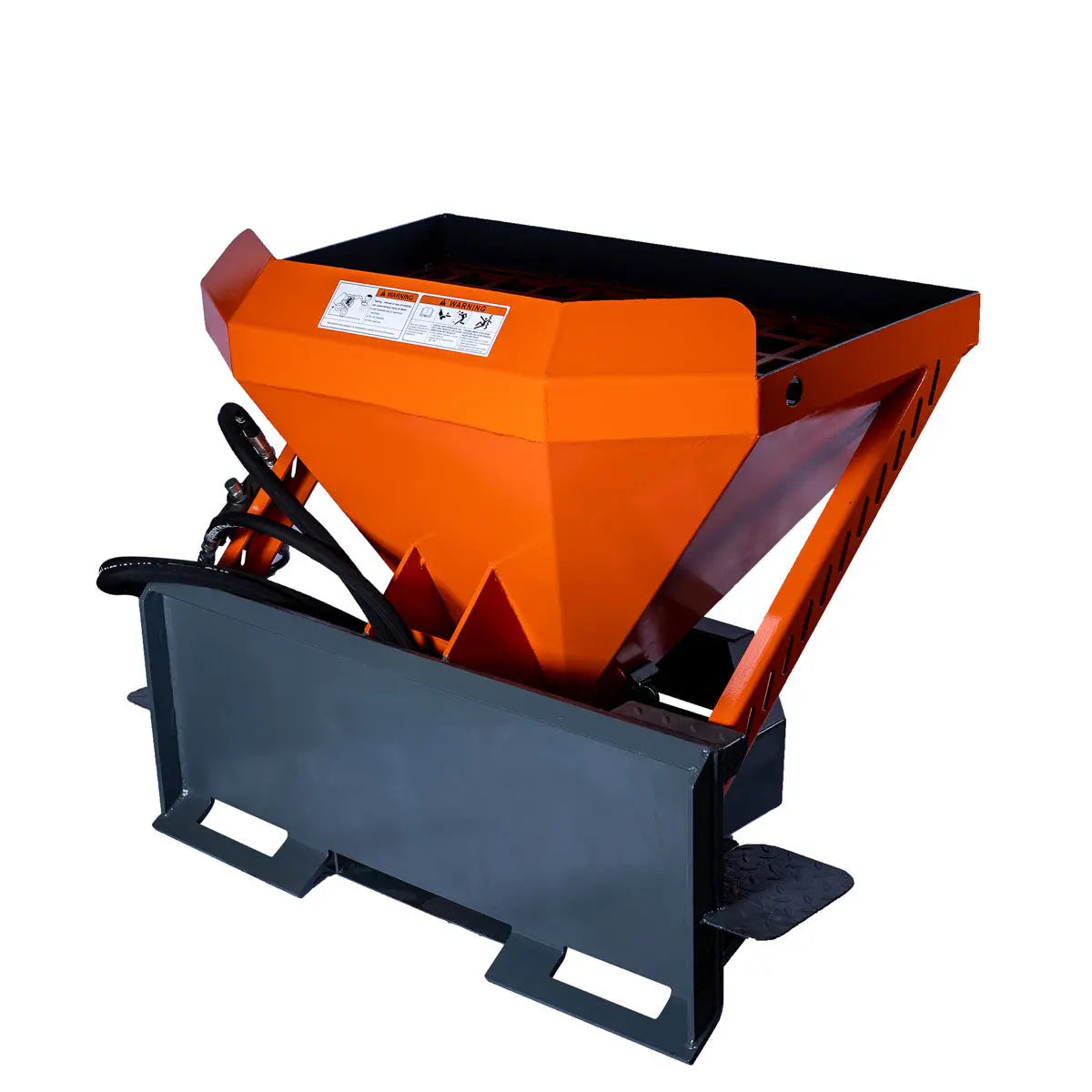 Skid Steer Tilt-N-Scoop Material Spreader, 10 Cu-Ft Capacity, 30’ Wide Spread Range, 6.5-12 GPM Flow Rate, Sidewalk Skirt, Universal Mount, TMG-MSS10-4