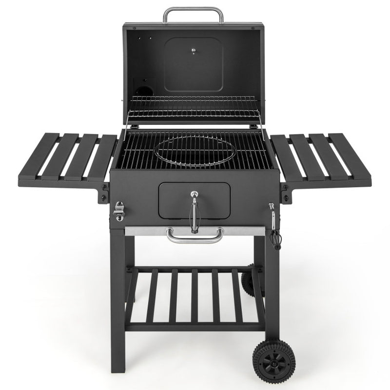 Outdoor BBQ Charcoal Grill with 2 Foldable Side Table and Wheels-3