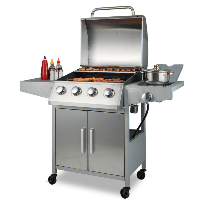 5-Burner Propane Gas Grill with Side Burner and 2 Prep Tables-2